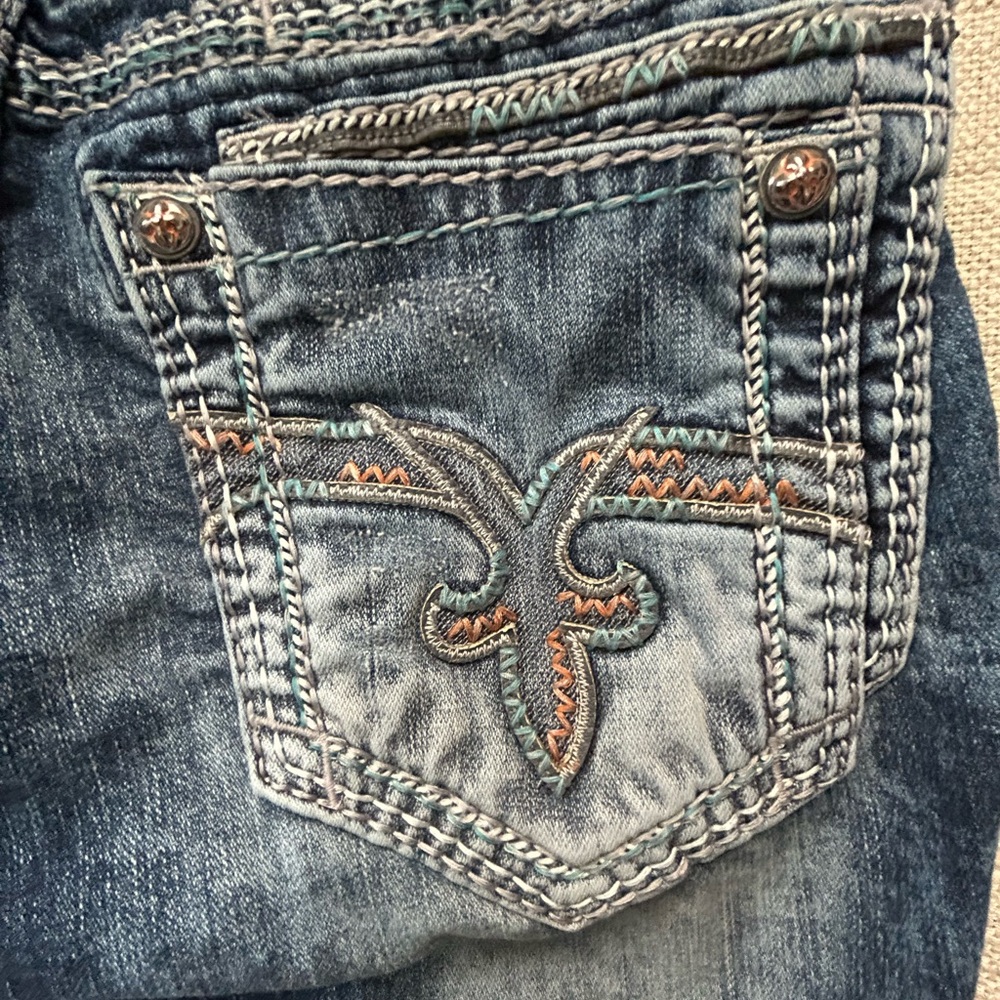 Rock Revival Men's Relaxed Blue Distressed Jeans - Picture 8 of 13